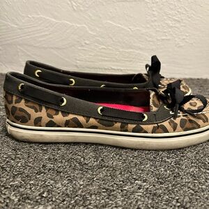 Sperry Women's Leopard Print Slip-On Boat Shoes with Bow